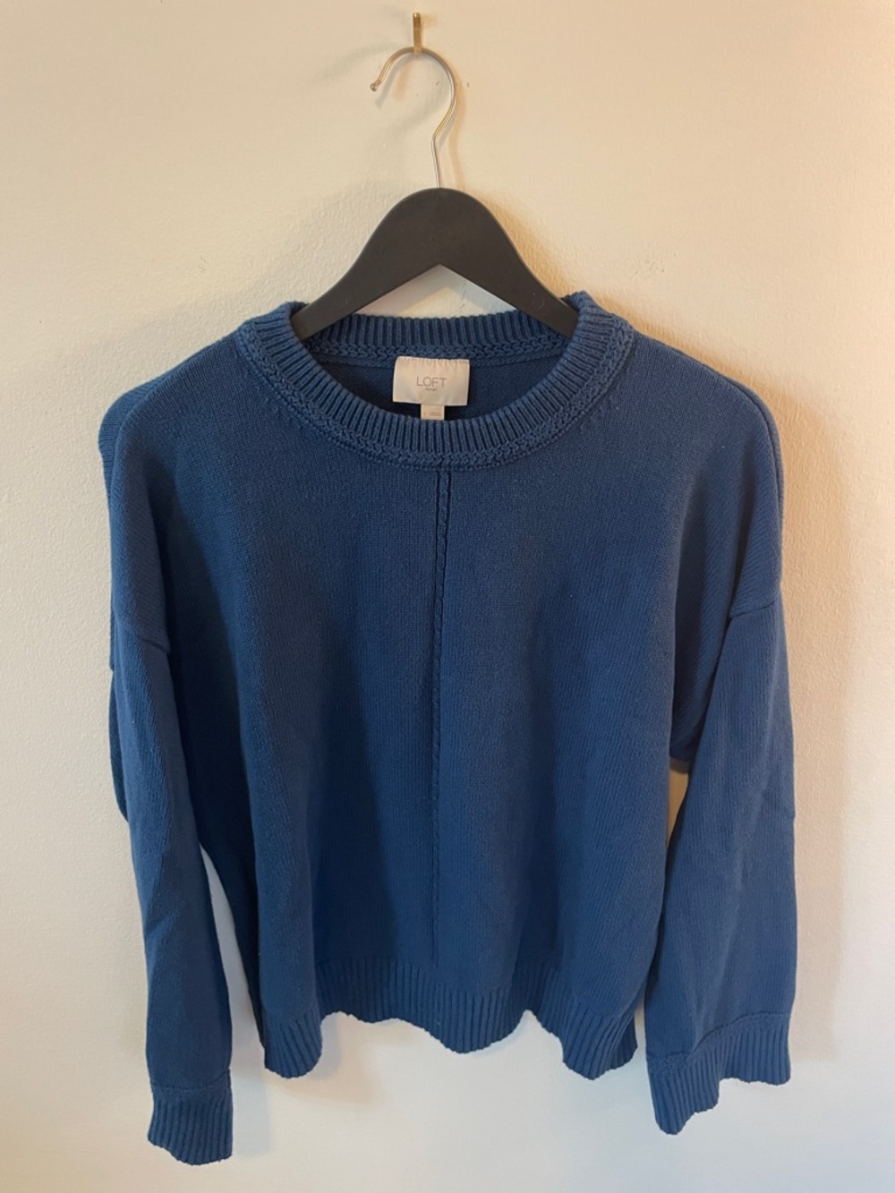 LOFT Outlet Cotton Crew Sweater Bright Marine Blue Boxy Relaxed Fit Size Large